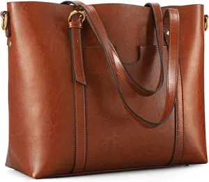 Kattee Genuine Leather Women Tote Bag Soft Handbags Vintage Shoulder Purses Fashion Top Handle Bag Large Capacity