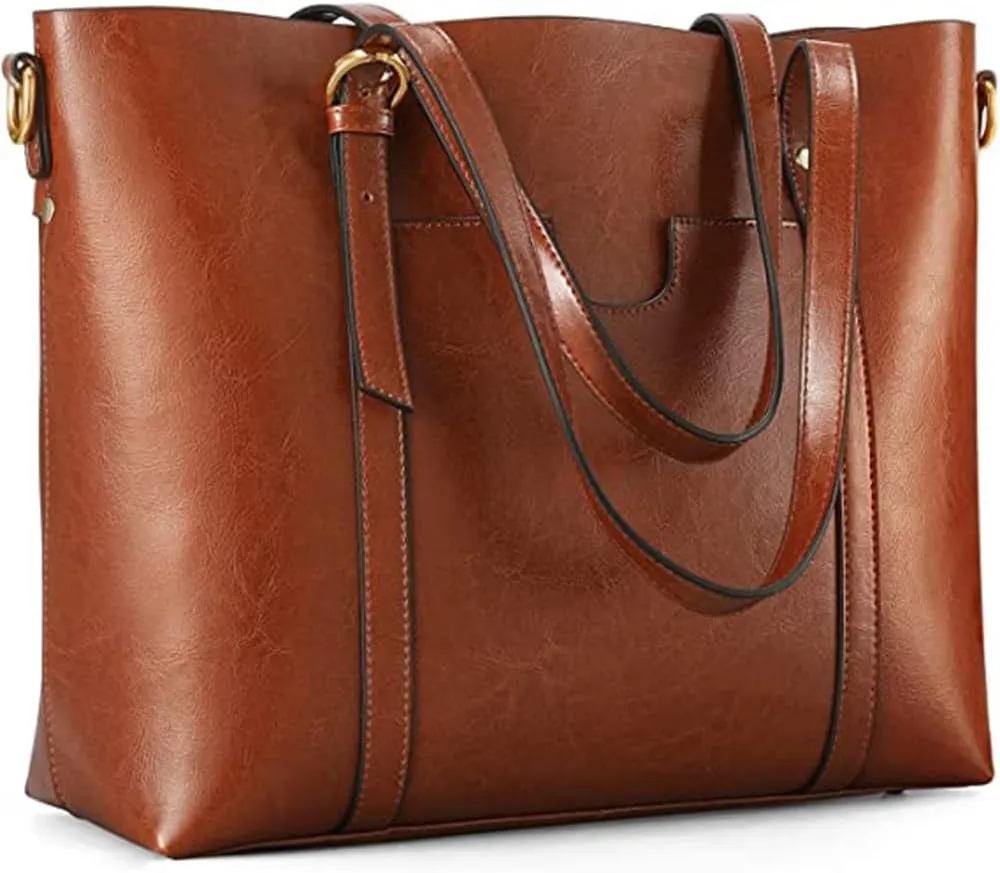 Kattee Genuine Leather Women Tote Bag Soft Handbags Vintage Shoulder Purses Fashion Top Handle Bag Large Capacity