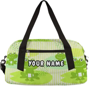 Kawaii Frog Personalized Kids Duffel Bag for Girls Boys, Frog Debris Custom Name Dance Bag Overnight Small Duffel Bag Carry On Weekend Sports Travel Bag for School Practice Gymnastics Ballet