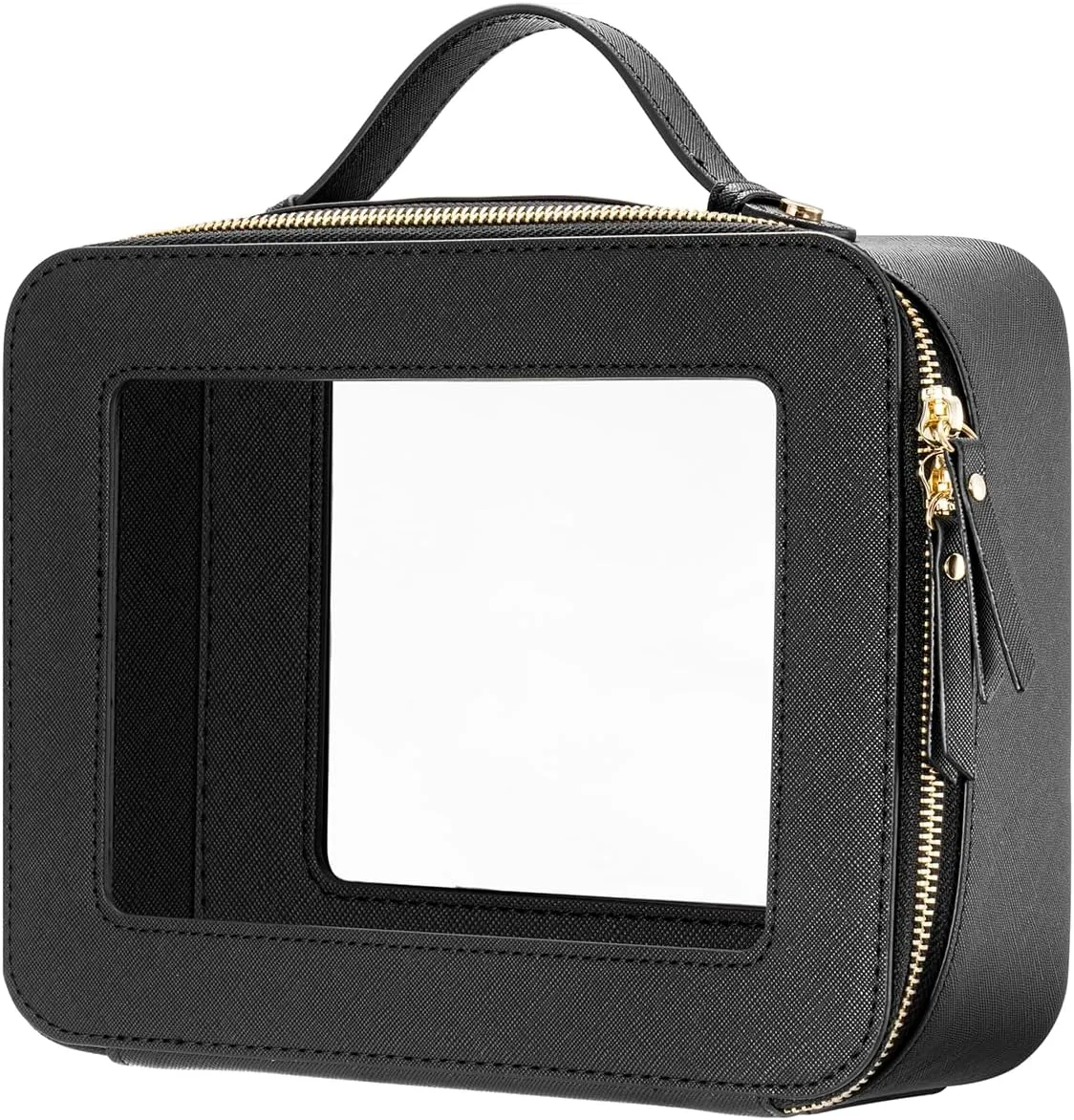 Keains Clear Makeup Bag for Women Cosmetic Organizer Case Transparent Waterproof Travel Toiletry Bag with Zipper Portable Make Up Organizer Traveling Compact Car Bag for Essentials（Black）