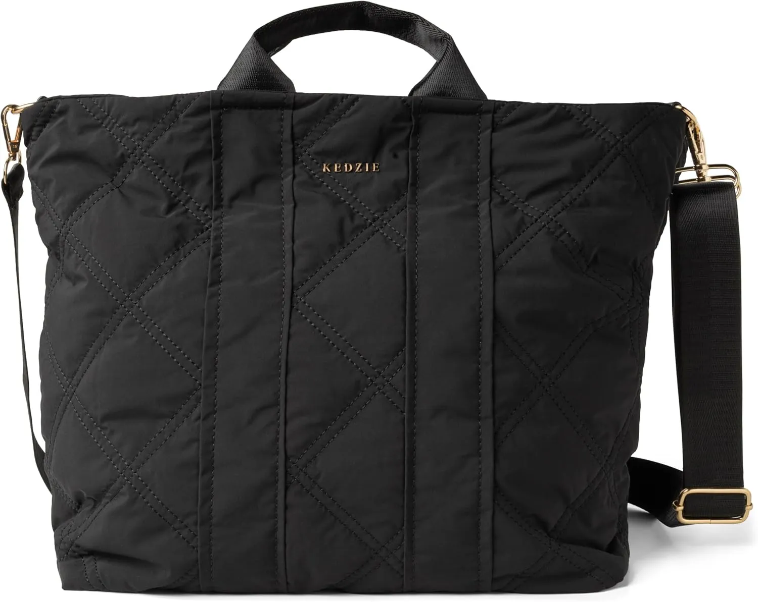 KEDZIE Cloud 9 Quilted Puffer Tote Bag Crossbody Purse for Women - Midnight Black