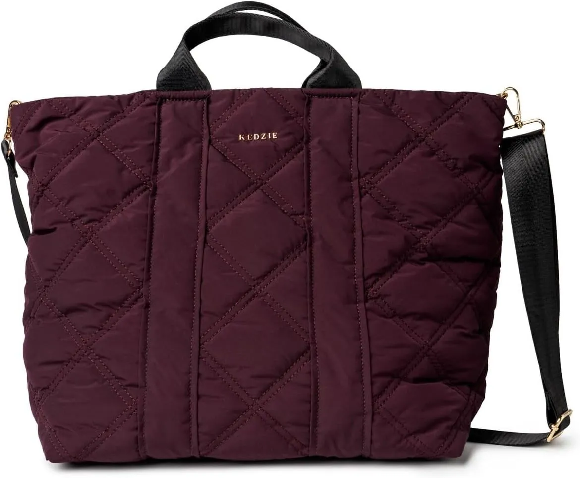 KEDZIE Cloud 9 Quilted Puffer Tote Bag Crossbody Purse for Women - Mulberry