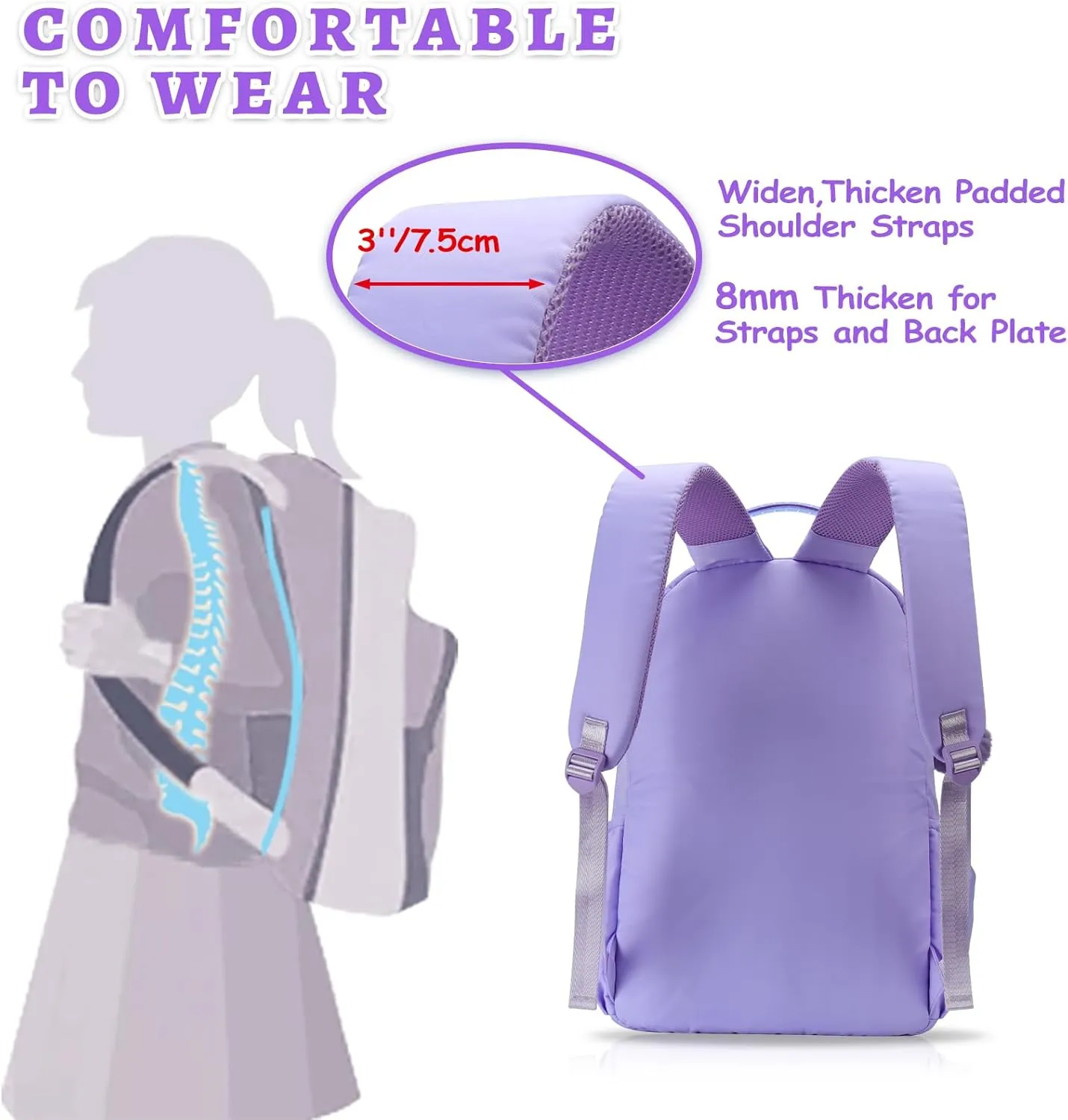 Kids Backpack for Girls Bookbag College Middle High School Bag for Student Purple Plain Ita Bag