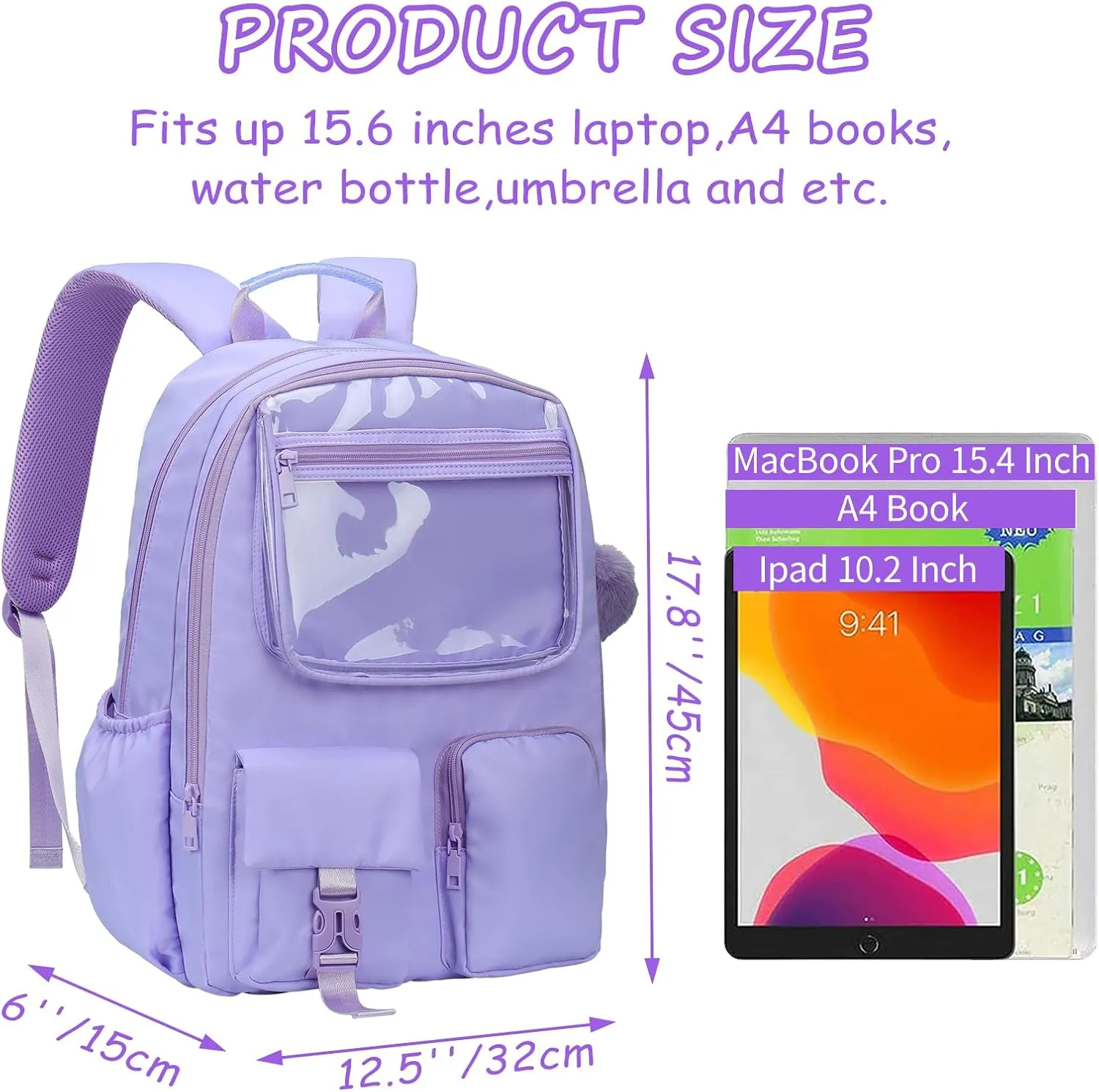 Kids Backpack for Girls Bookbag College Middle High School Bag for Student Purple Plain Ita Bag