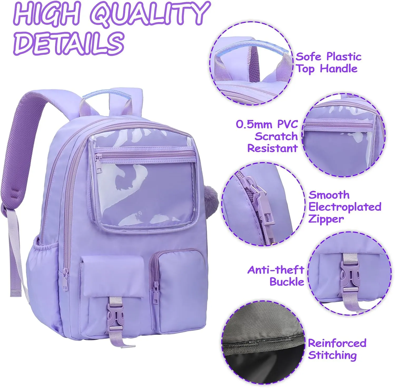 Kids Backpack for Girls Bookbag College Middle High School Bag for Student Purple Plain Ita Bag