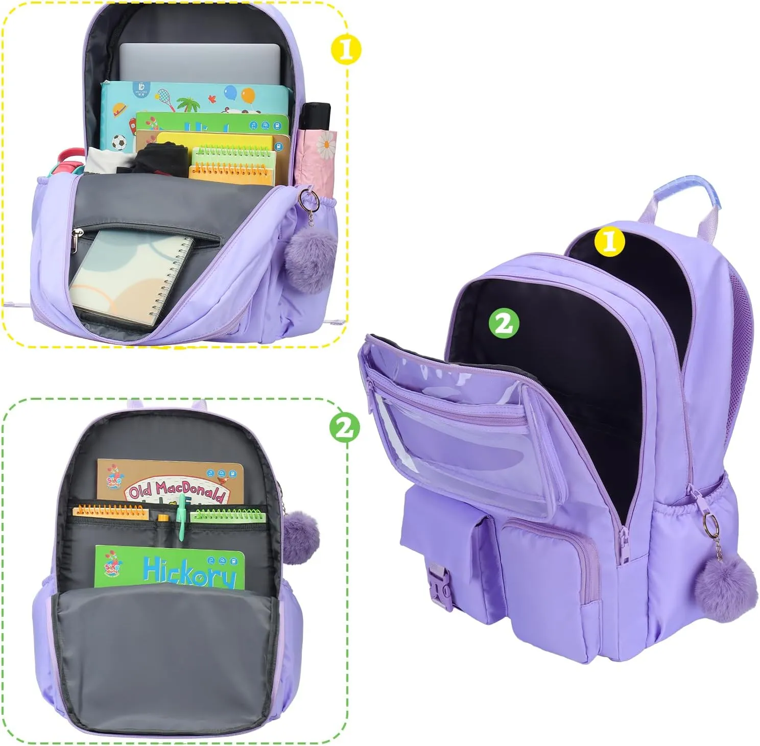 Kids Backpack for Girls Bookbag College Middle High School Bag for Student Purple Plain Ita Bag