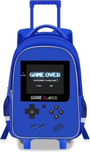 Kids Rolling Backpack for Boys - Gamer Boys Rolling Backpack with Wheels, Elementary Middle School Roller Bookbag with Adjustable Handle for Travel & School
