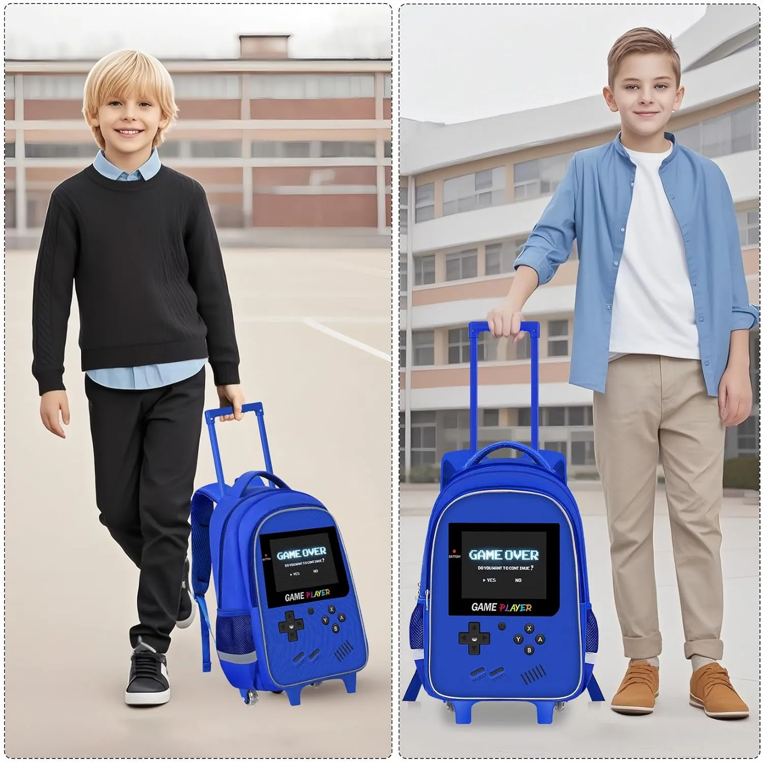 Kids Rolling Backpack for Boys - Gamer Boys Rolling Backpack with Wheels, Elementary Middle School Roller Bookbag with Adjustable Handle for Travel & School