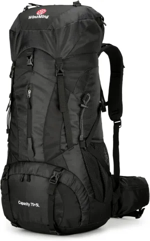 King'sGuard Hiking Backpack for Men and Women 70L 5L Waterproof Lightweight Camping Daypack with Rain Cover - Frameless (black-b)