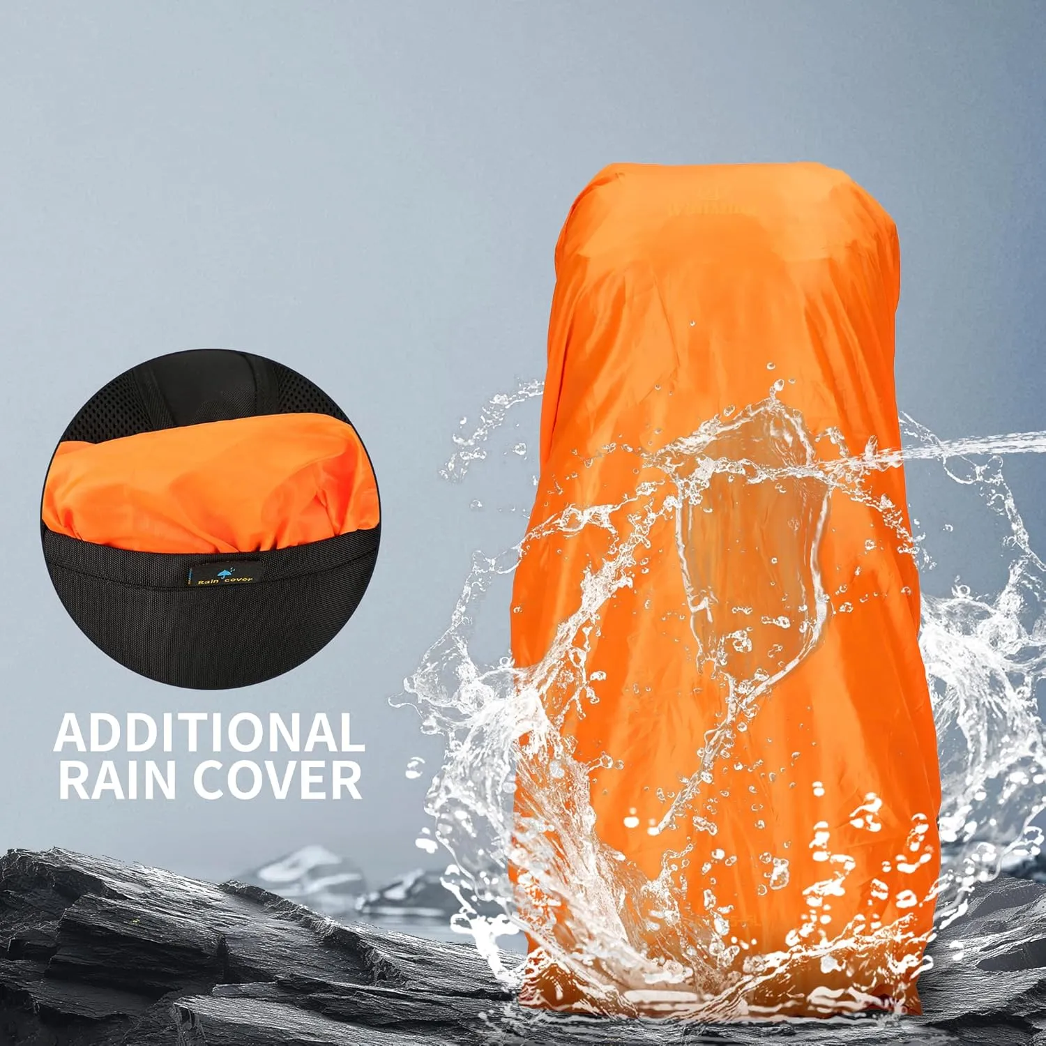 King'sGuard Hiking Backpack for Men and Women 70L 5L Waterproof Lightweight Camping Daypack with Rain Cover - Frameless (black-b)