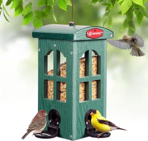 Kingsyard Upgraded Rainproof Bird Feeder for Outdoor Hanging - Metal Feeding Port, Recycled Plastic Wild Bird Feeder with Metal Mesh Tray, Garden Yard Decoration, Green