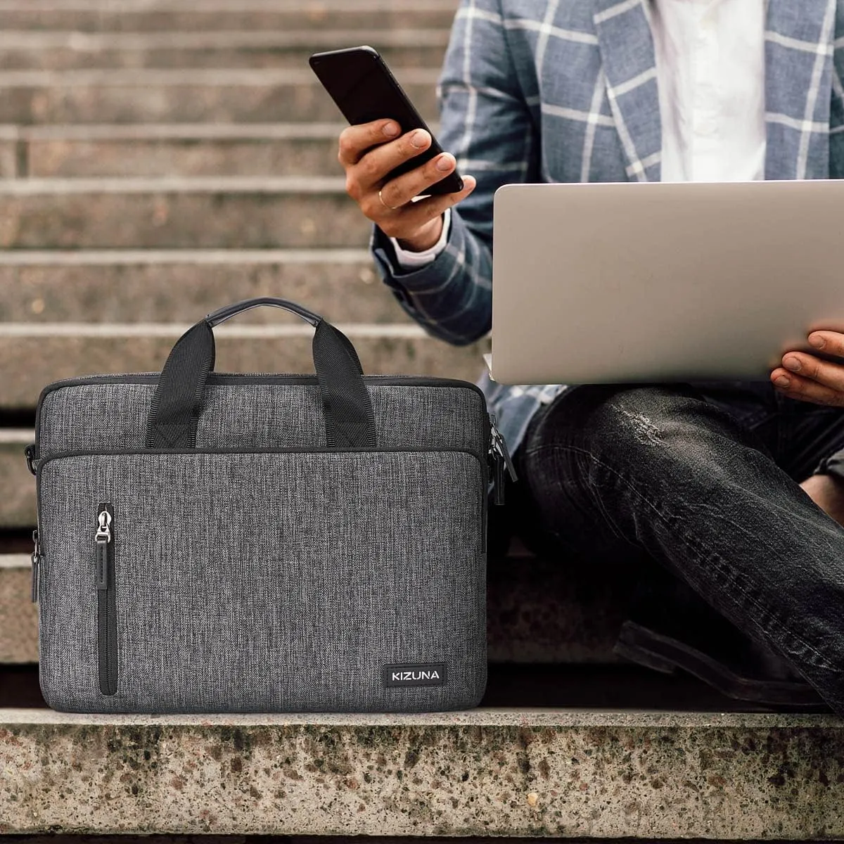 KIZUNA Laptop Bag Case 15.6 Inch Computer Shoulder Messenger Sleeve Briefcase For 16" MacBook Pro M1 M2 Max/MacBook Air 15 M2/16 Lenovo IdeaPad Flex 5i/Thinkbook 16  /Dell XPS 15, Grey