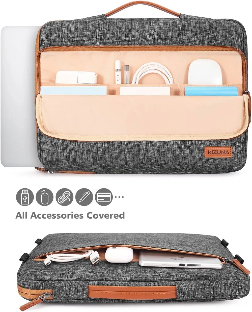 KIZUNA Laptop Bag Case 15.6 Inch Computer Shoulder Sleeve Briefcase For MacBook Pro 16 M1 M2 Max 2023/MacBook Air 15 M2/15 IdeaPad Gaming 3i/Legion Slim 5i Gen 8/Thinkbook 16 /IdeaPad Flex 5i,Brown