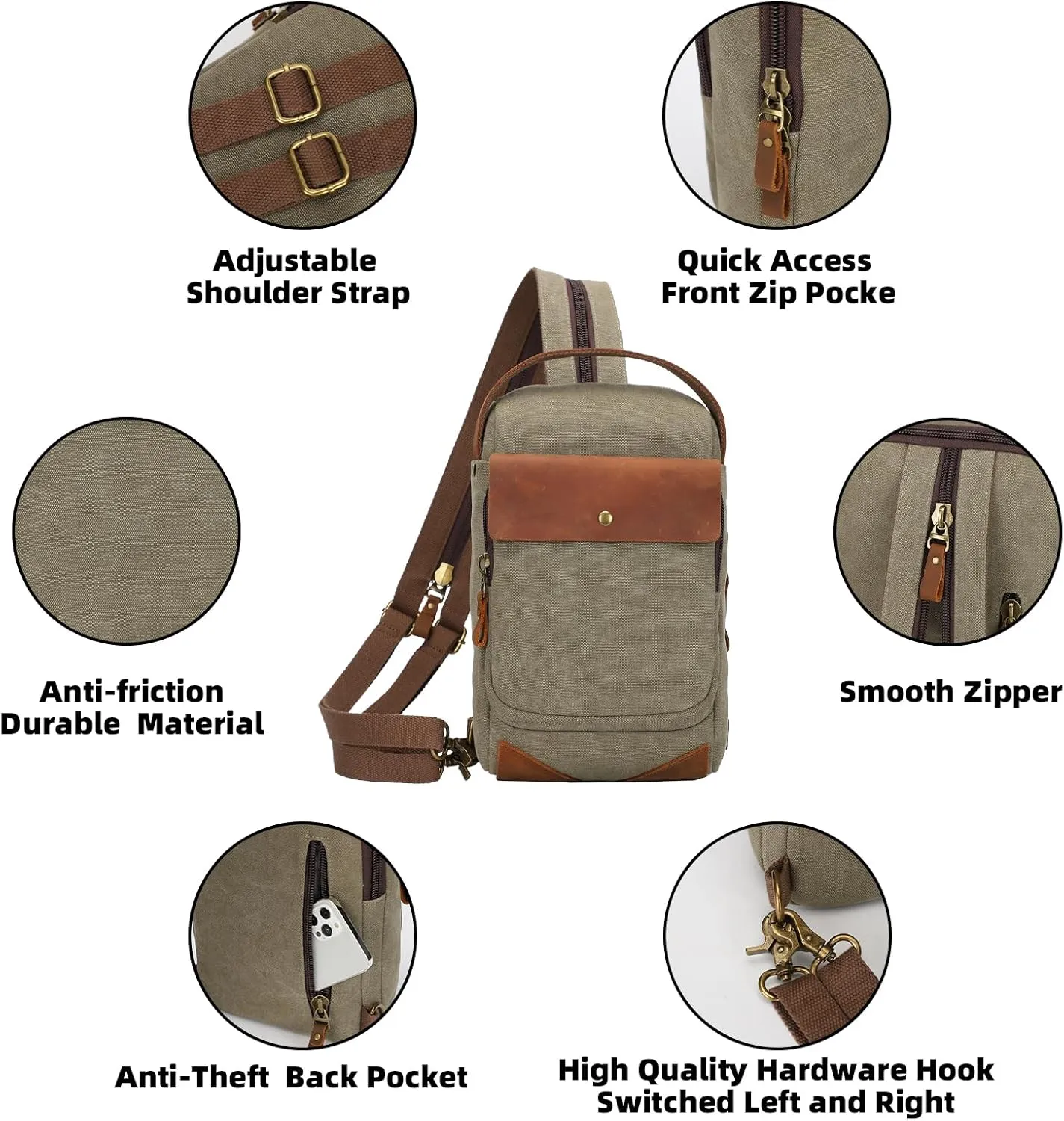 KL928 Canvas Sling Bag Crossbody Backpack Sling Backpack Shoulder Bag Casual Daypacks for Men Women