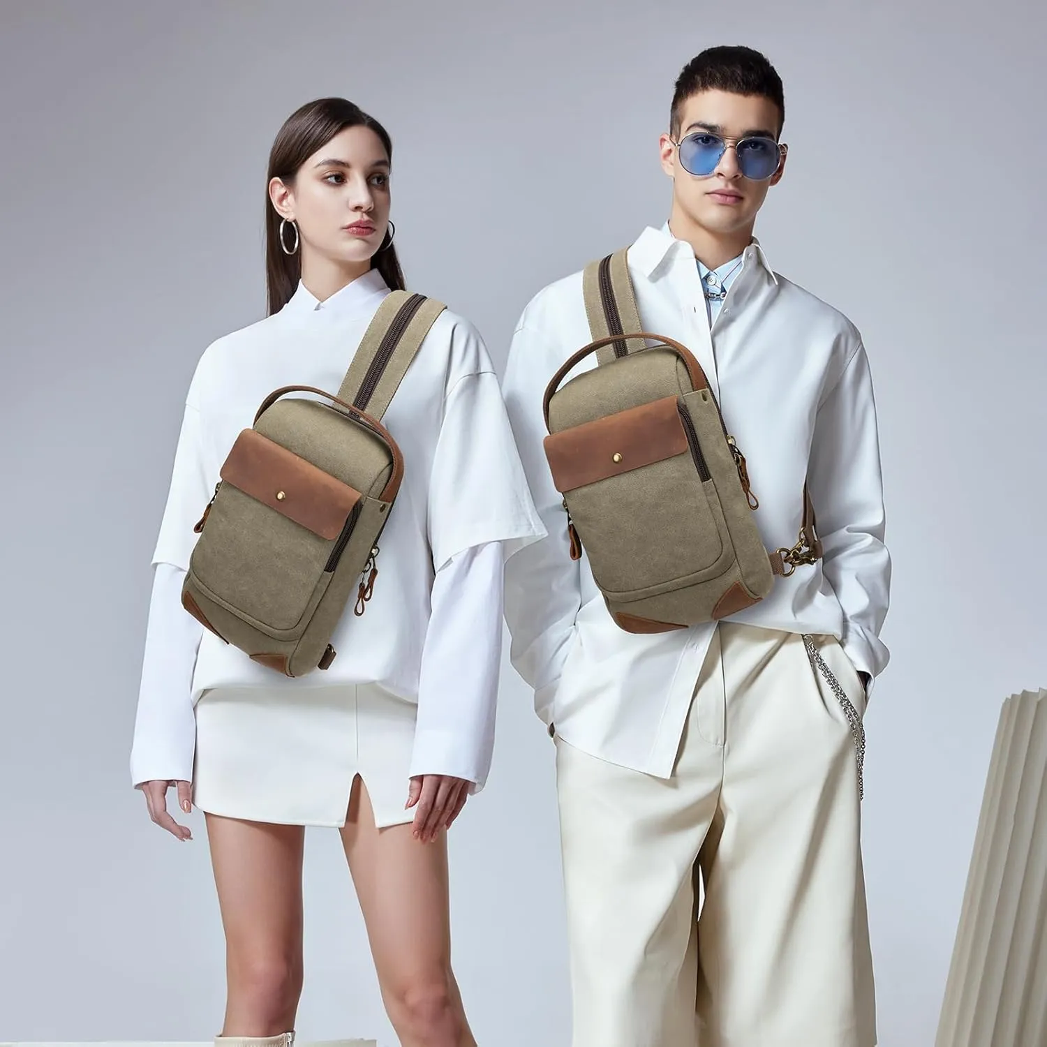 KL928 Canvas Sling Bag Crossbody Backpack Sling Backpack Shoulder Bag Casual Daypacks for Men Women