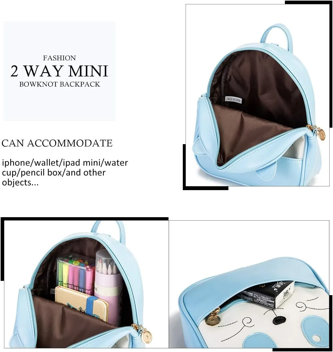KL928 Girls Mini Backpack Toddler 3D Animal Casual Daypack PU Leather Preschool Convertible Shoulder Bag Gift for Kids (Blue)