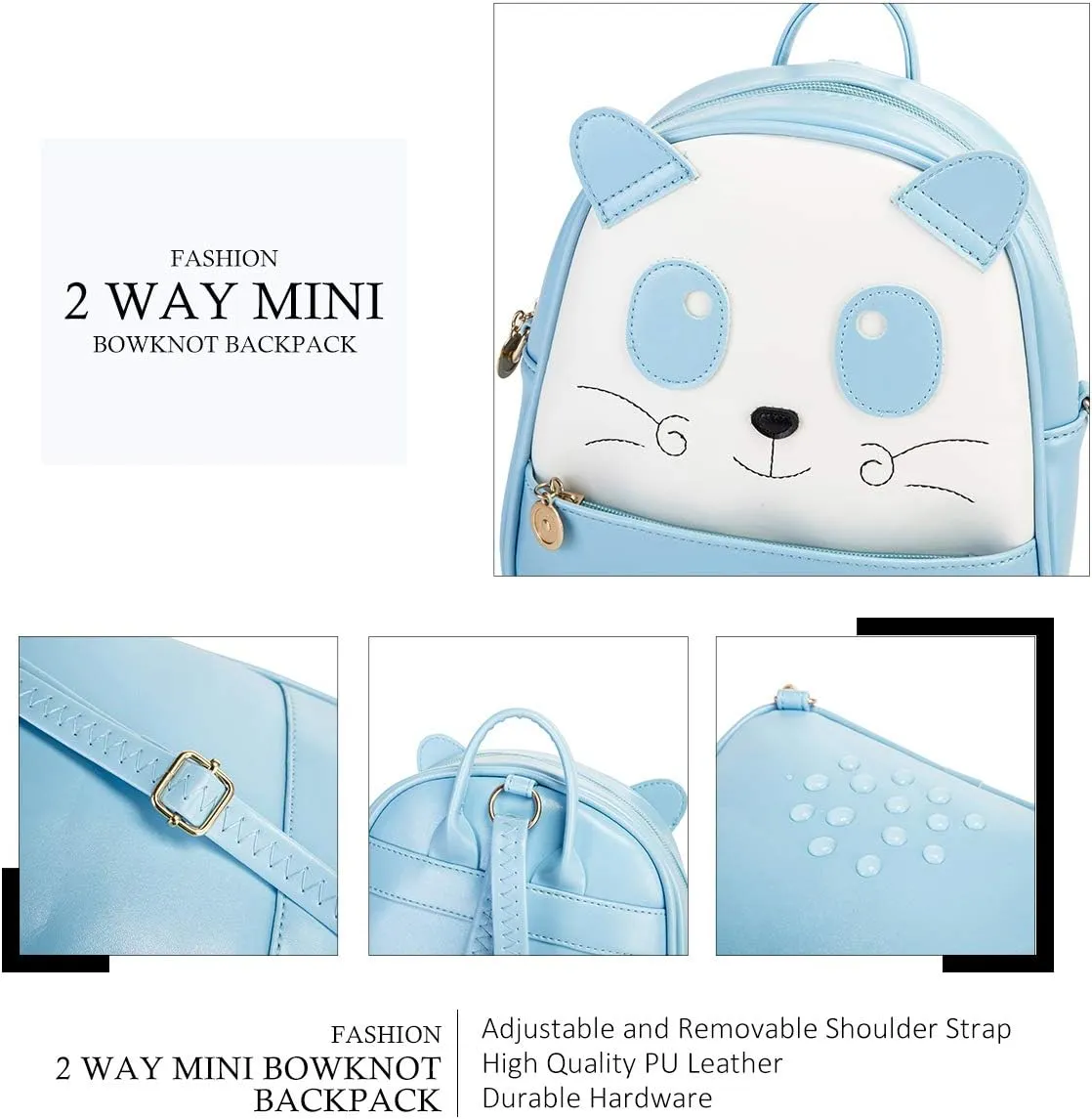 KL928 Girls Mini Backpack Toddler 3D Animal Casual Daypack PU Leather Preschool Convertible Shoulder Bag Gift for Kids (Blue)