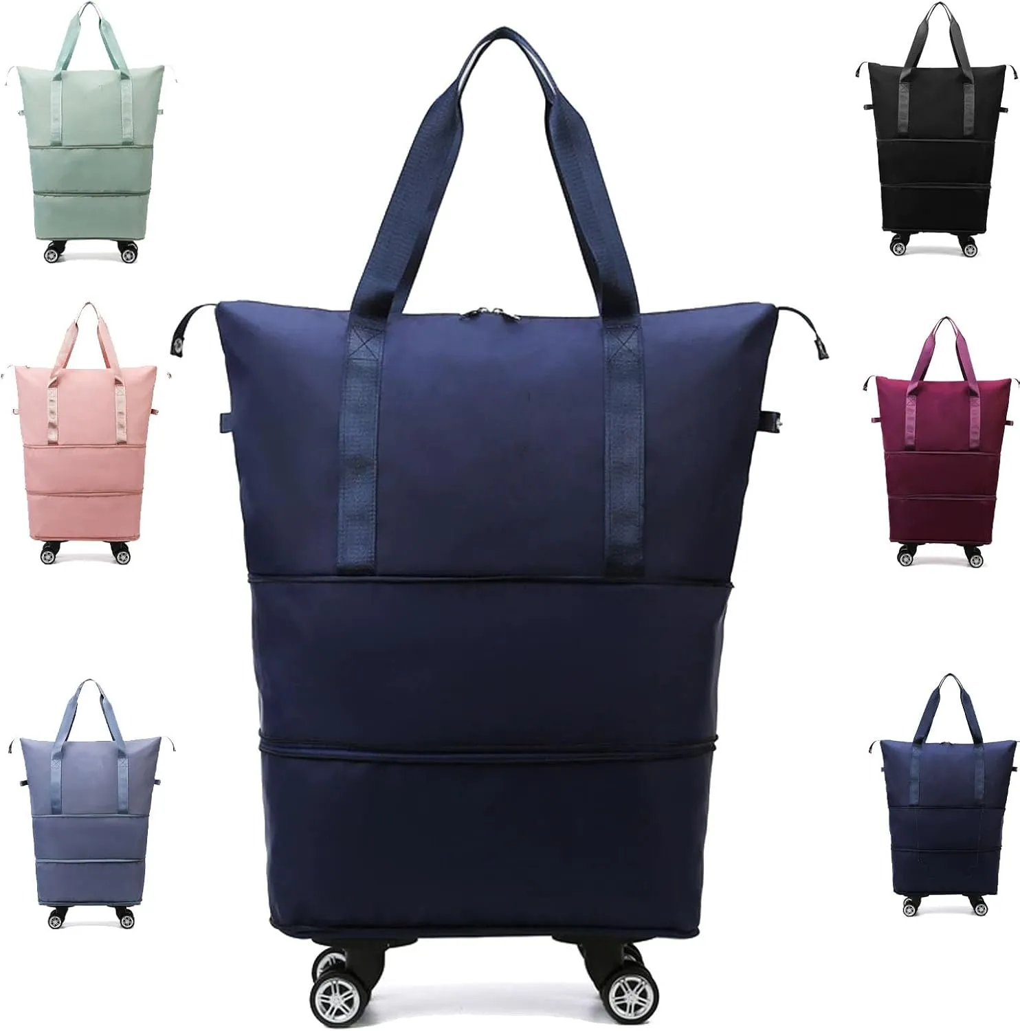 Klarson Expandable Bag, Lightweight Durable Rolling Duffles and Expandable Wheeled Carry-On Foldable Suitcase without Handle, (Dark Blue)