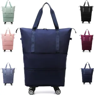 Klarson Expandable Bag, Lightweight Durable Rolling Duffles and Expandable Wheeled Carry-On Foldable Suitcase without Handle, (Dark Blue)