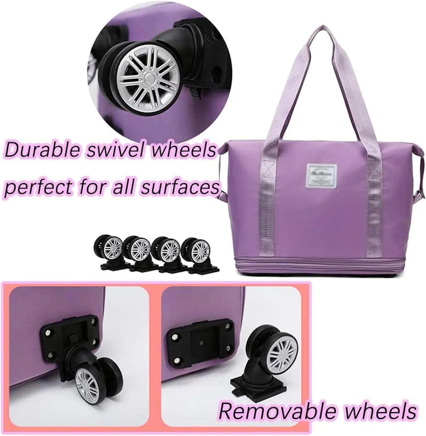 Klarson Expandable Bag with Wheels, Scratch Expandable Travel Duffle Bag with Wheels, Collapsible Rolling Duffle (Grey)