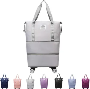 Klarson Expandable Bag with Wheels, Scratch Expandable Travel Duffle Bag with Wheels, Collapsible Rolling Duffle (Grey)