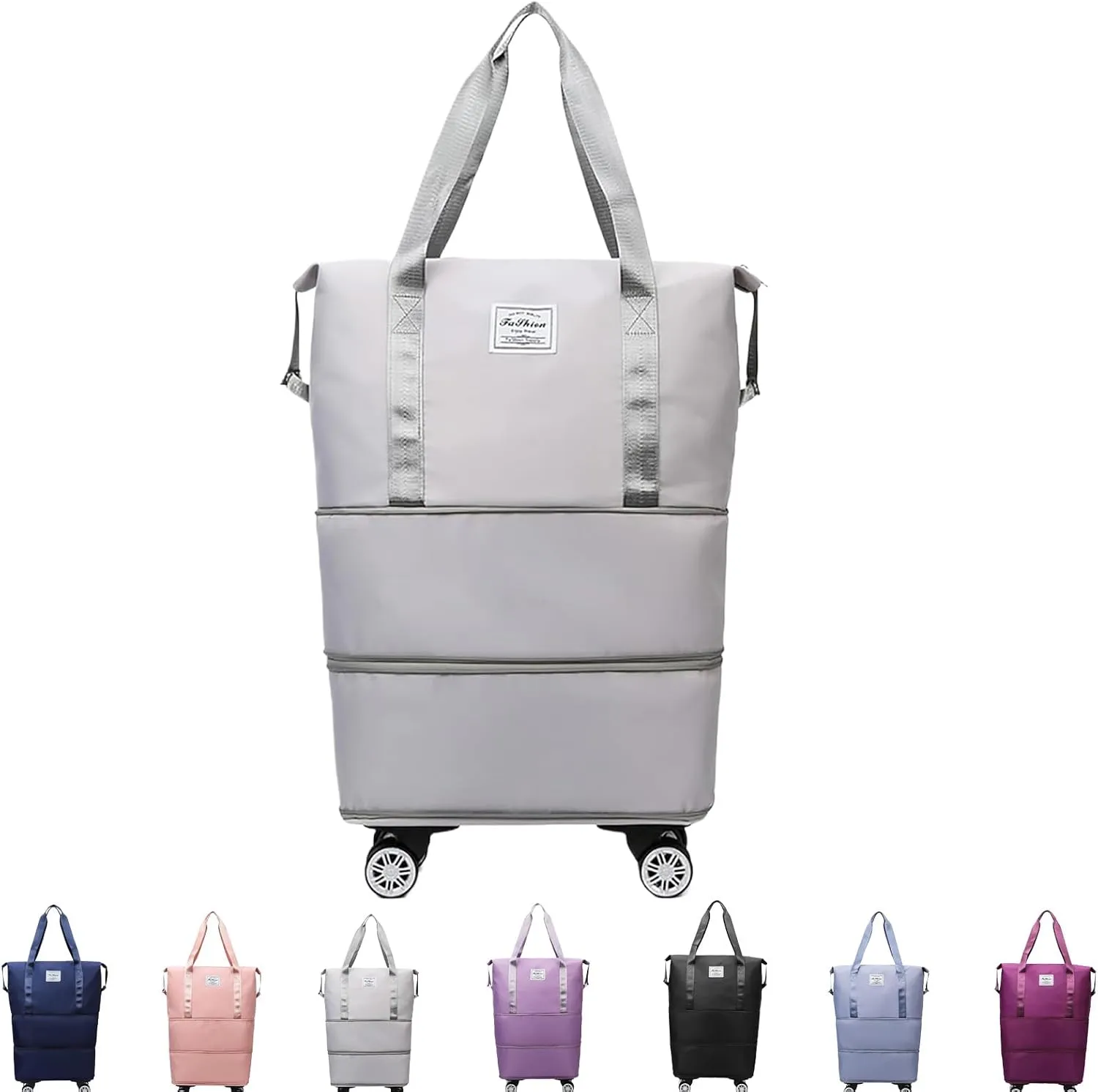 Klarson Expandable Bag with Wheels, Scratch Expandable Travel Duffle Bag with Wheels, Collapsible Rolling Duffle (Grey)