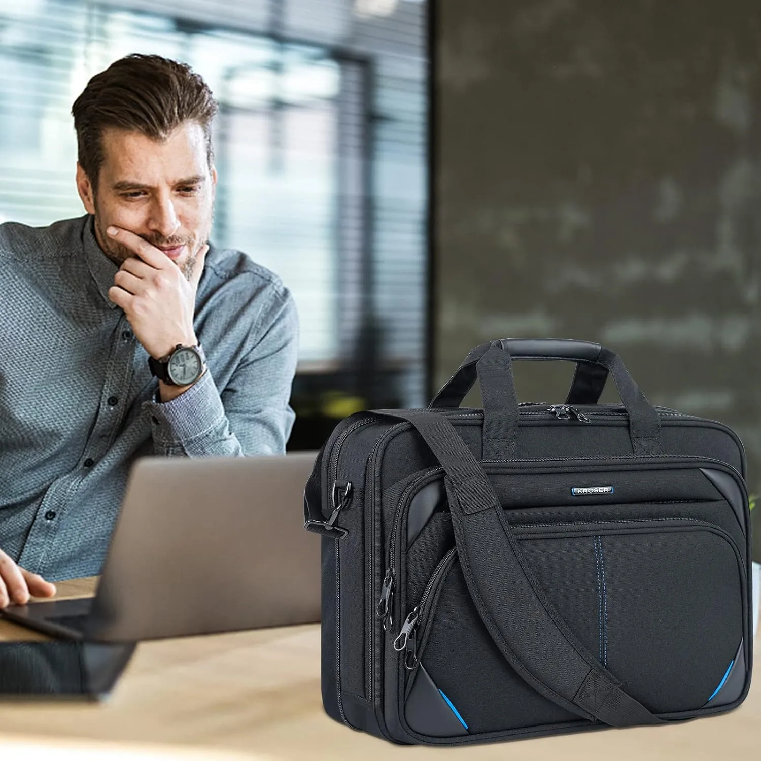 KROSER Laptop Bag 17.3 Inch Premium Laptop Briefcase, Expandable Laptop Shoulder Messenger Bag Durable Computer Case