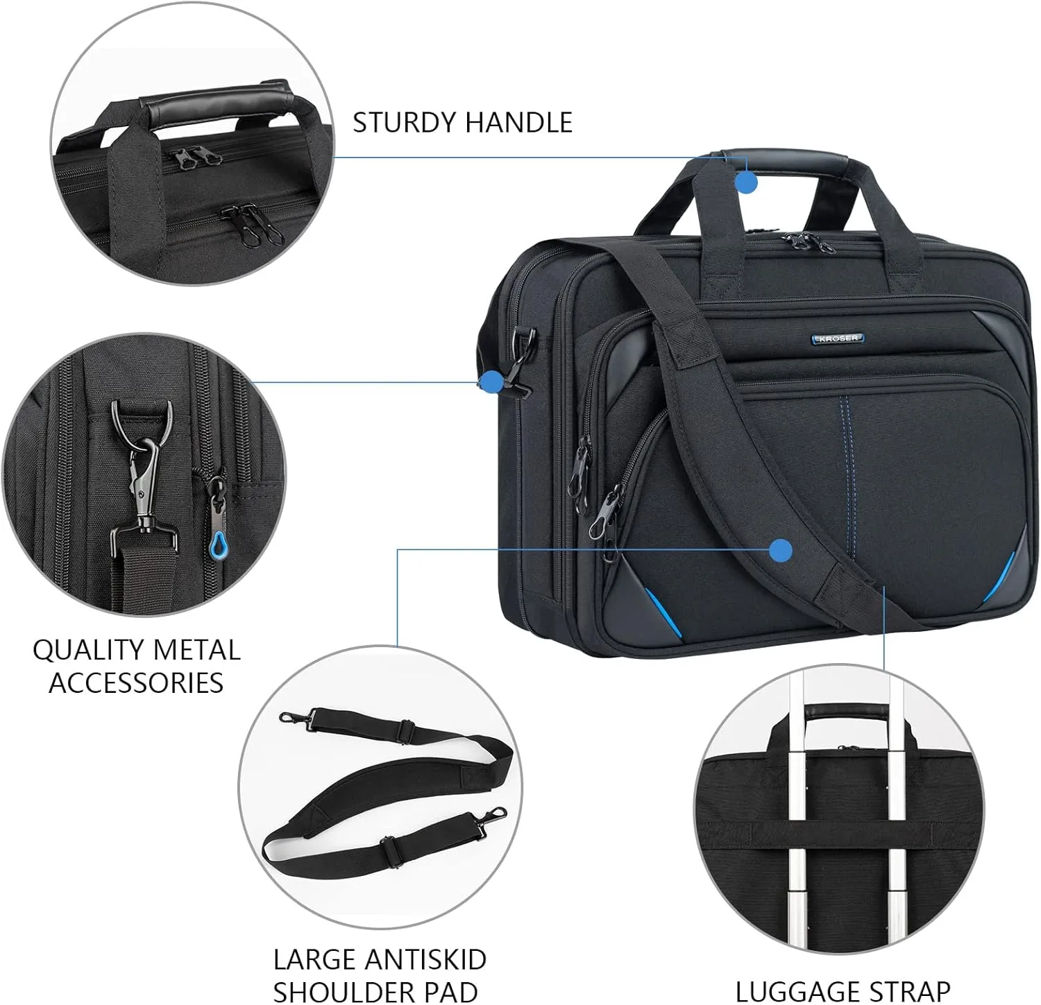 KROSER Laptop Bag 17.3 Inch Premium Laptop Briefcase, Expandable Laptop Shoulder Messenger Bag Durable Computer Case