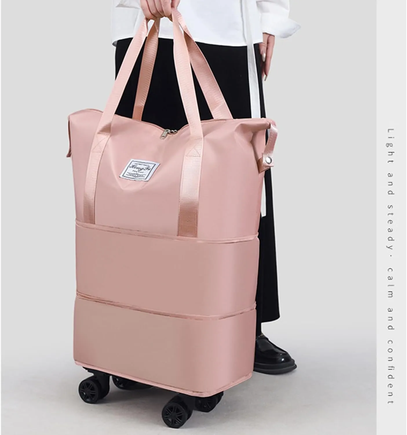 Kulken Beente Travel Bag With Wheels 2025 New Large Capacity Travel Bag Universal Wheel Removable (Rose)