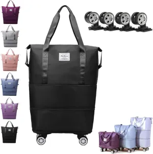 Kulken Travel Bag with Wheels, Kulken Travel Bag with Removable Wheels, Large Capacity Travel Bags Universal Wheel (Black)