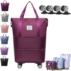 Kulken Travel Bag with Wheels, Kulken Travel Bag with Removable Wheels, Large Capacity Travel Bags Universal Wheel (Dark Purple)