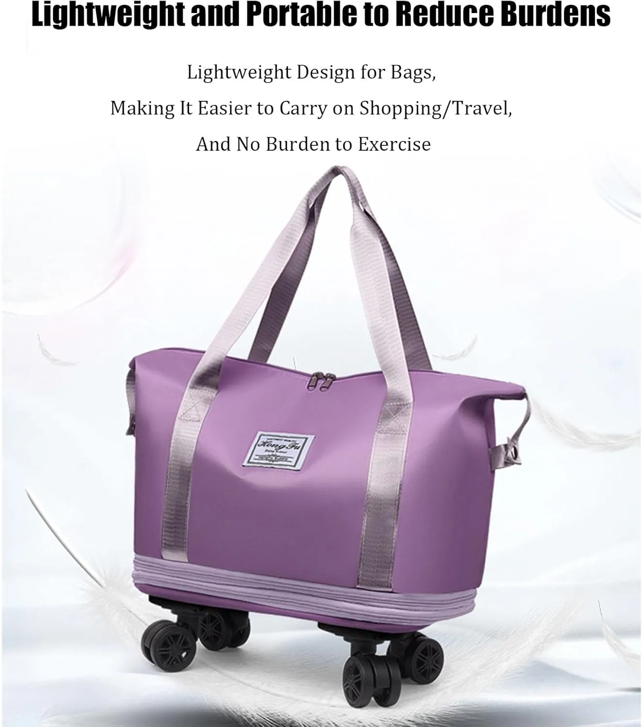 Kulken Travel Bag with Wheels, Kulken Travel Bag with Removable Wheels, Large Capacity Travel Bags Universal Wheel (Dark Purple)