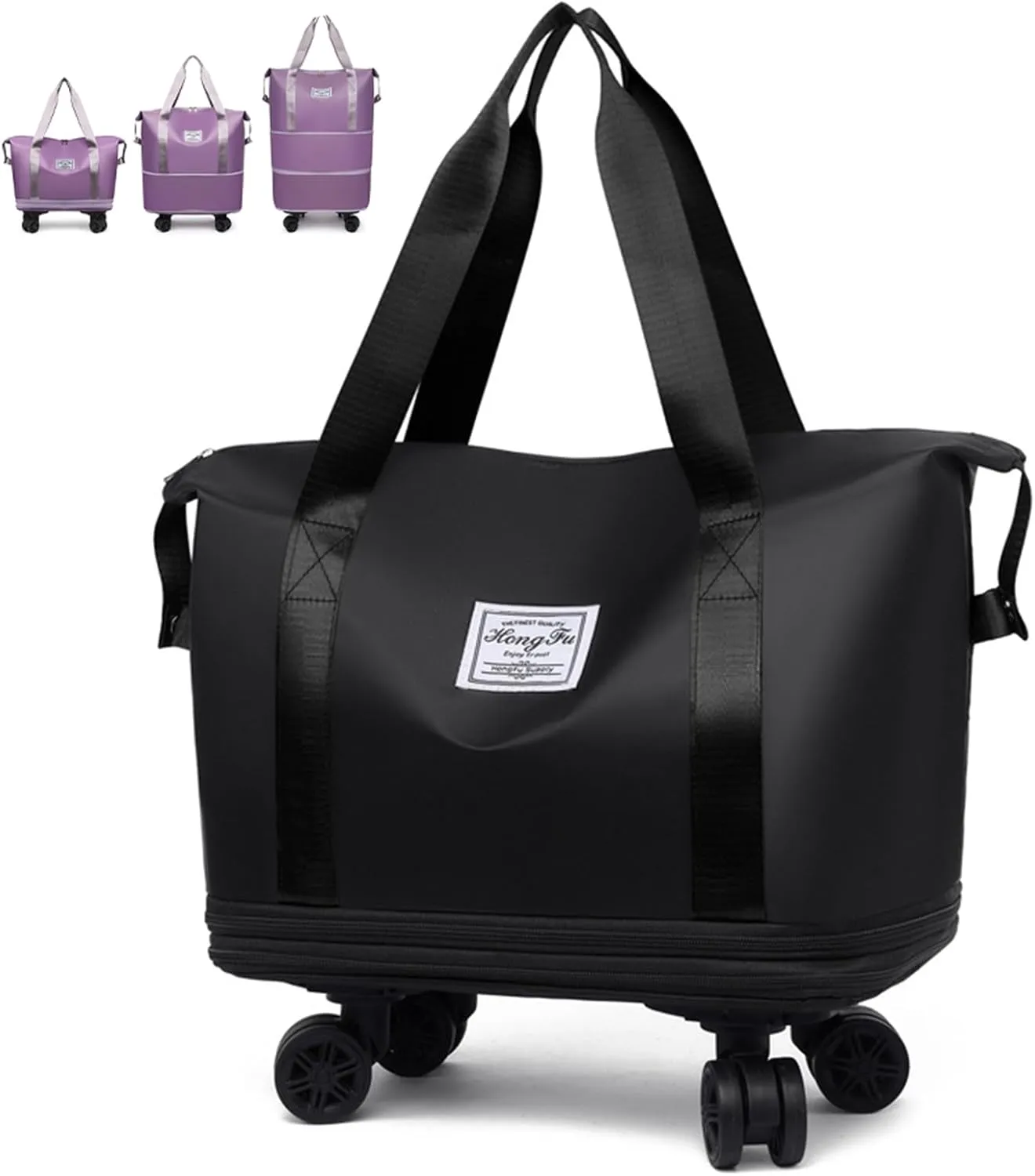 Kulken Travel Bag with Wheels, Large Capacity Foldable Expandable Rolling Duffle Bag, Removable 360 Spinner Wheels Carry On Luggage (Black)