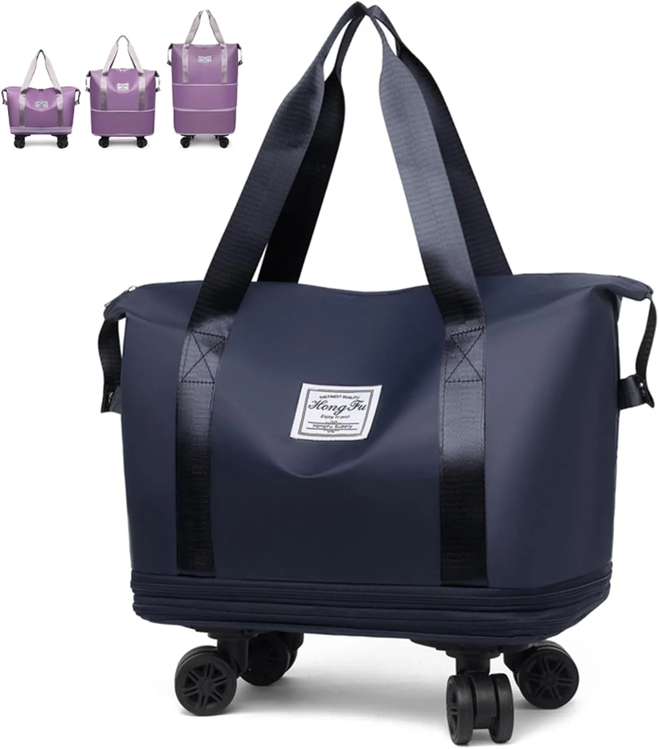Kulken Travel Bag with Wheels, Large Capacity Foldable Expandable Rolling Duffle Bag, Removable 360 Spinner Wheels Carry On Luggage (Dark Blue)
