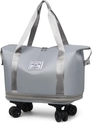 Kulken Travel Bag with Wheels, Large Capacity Foldable Expandable Rolling Duffle Bag, Removable 360 Spinner Wheels Carry On Luggage (Gray)