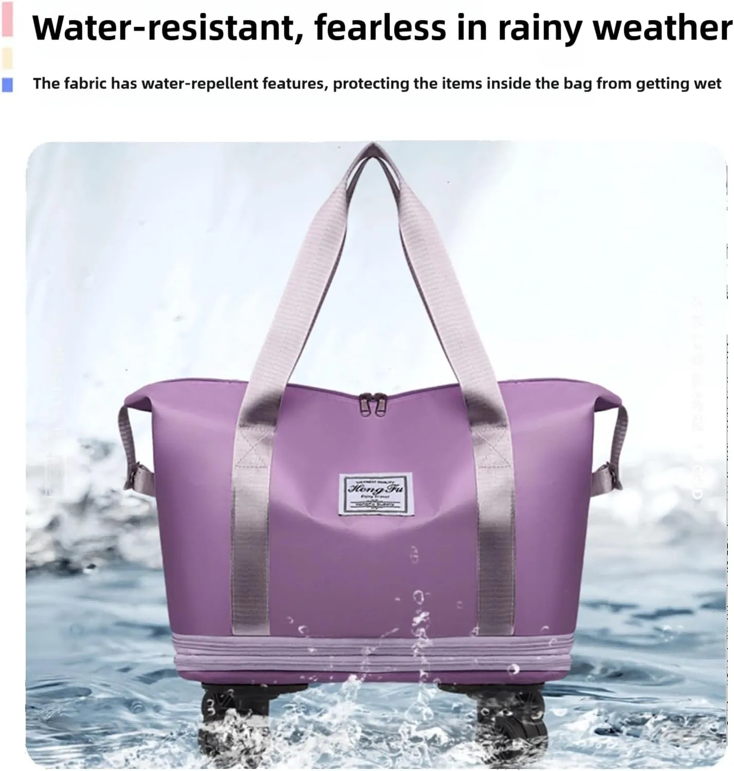 Kulken Travel Bag with Wheels, Large Capacity Foldable Expandable Rolling Duffle Bag, Removable 360 Spinner Wheels Carry On Luggage (Light Purple)