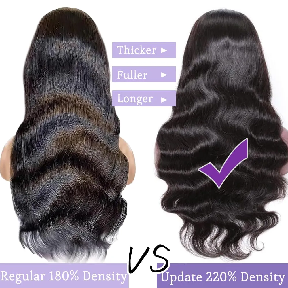 Lace Front Wigs Human Hair 26 inch Body Wave Human Hair Wig for Black Women 13x4 HD Lace Frontal Wigs Human Hair Black Wig Human Hair Pre Plucked with Baby Hair Natural Hair Wig 220% Density