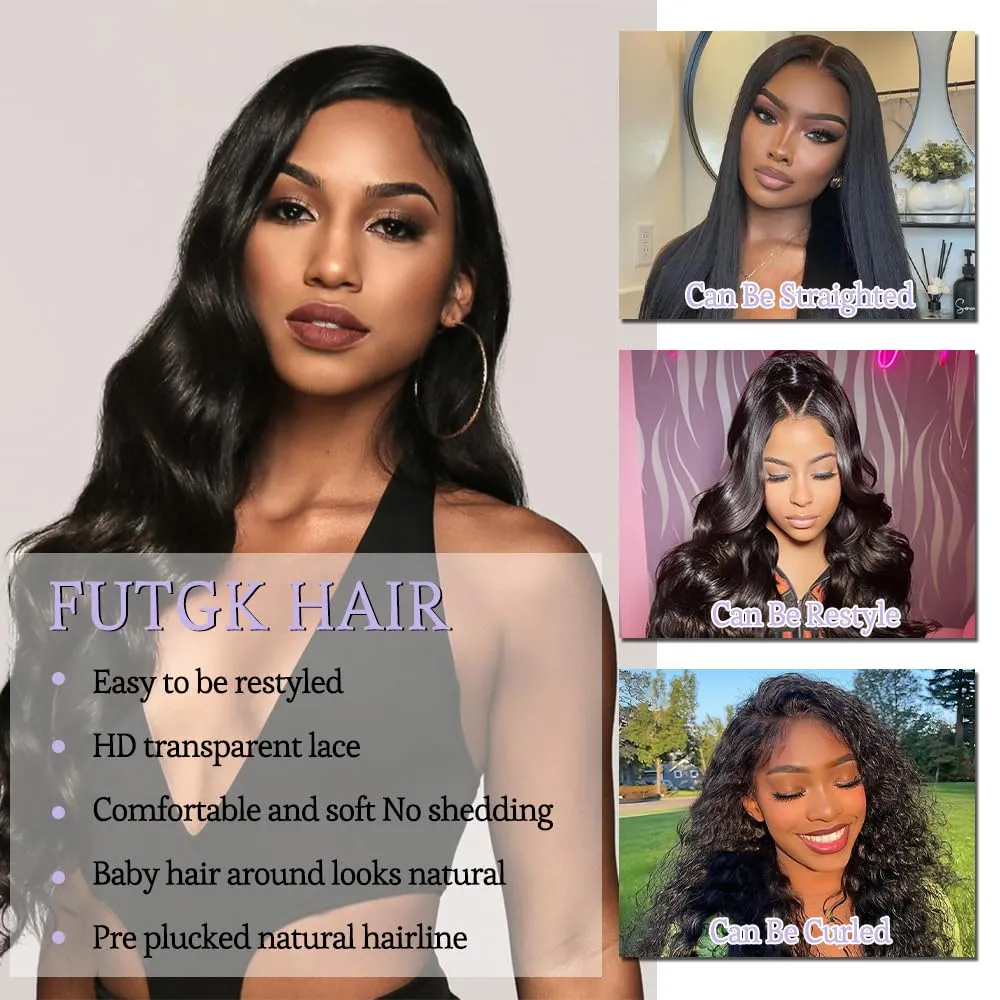 Lace Front Wigs Human Hair 26 inch Body Wave Human Hair Wig for Black Women 13x4 HD Lace Frontal Wigs Human Hair Black Wig Human Hair Pre Plucked with Baby Hair Natural Hair Wig 220% Density