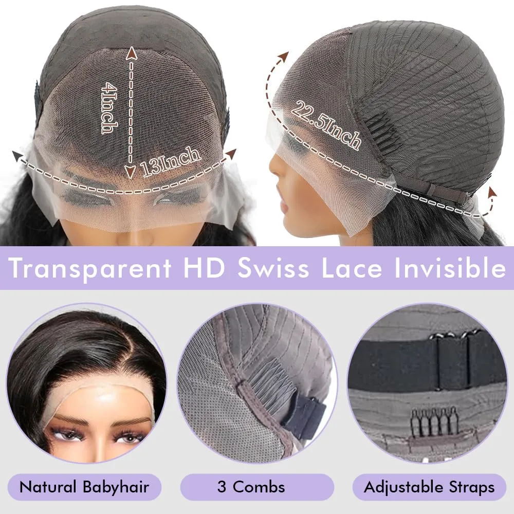 Lace Front Wigs Human Hair 26 inch Body Wave Human Hair Wig for Black Women 13x4 HD Lace Frontal Wigs Human Hair Black Wig Human Hair Pre Plucked with Baby Hair Natural Hair Wig 220% Density