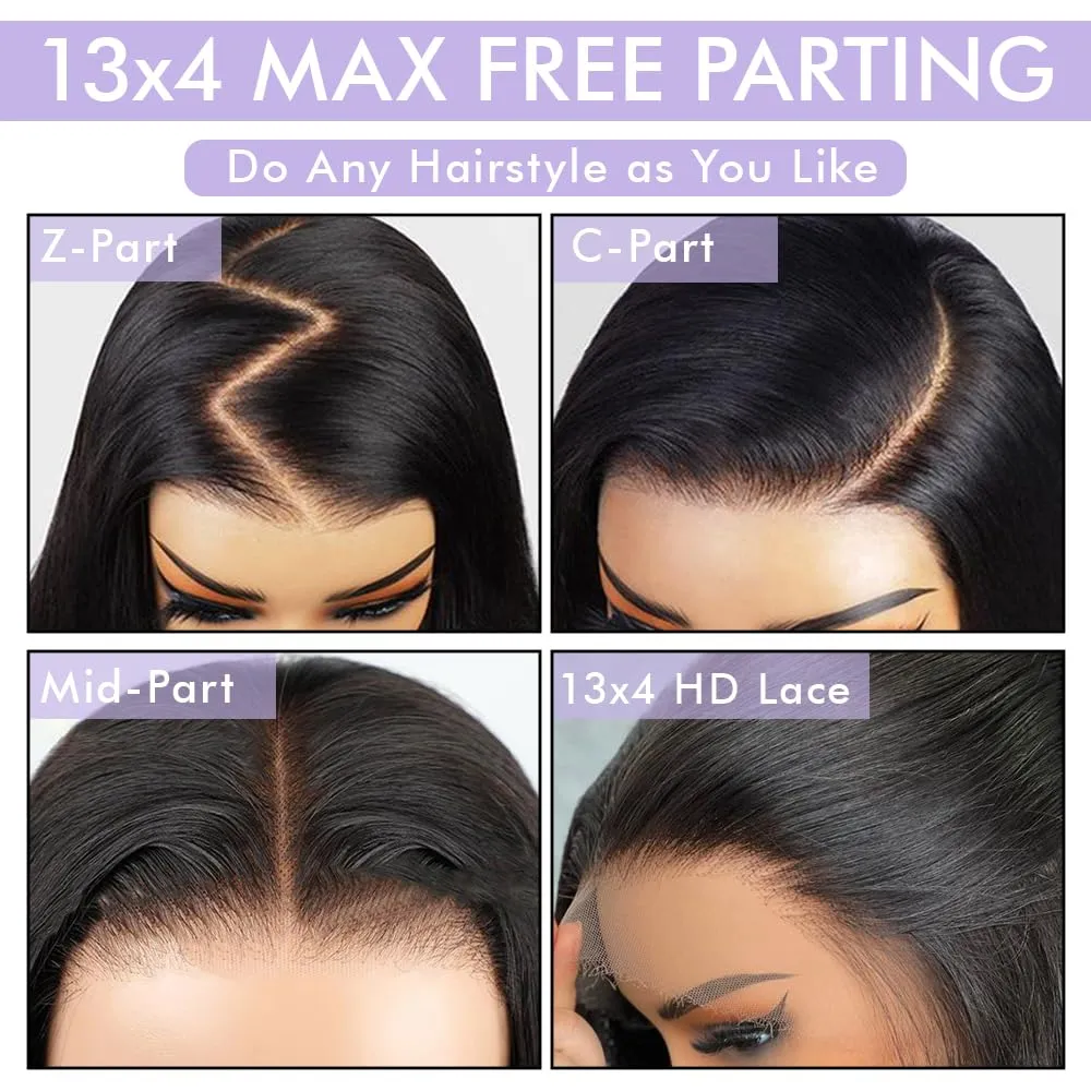 Lace Front Wigs Human Hair 26 inch Body Wave Human Hair Wig for Black Women 13x4 HD Lace Frontal Wigs Human Hair Black Wig Human Hair Pre Plucked with Baby Hair Natural Hair Wig 220% Density