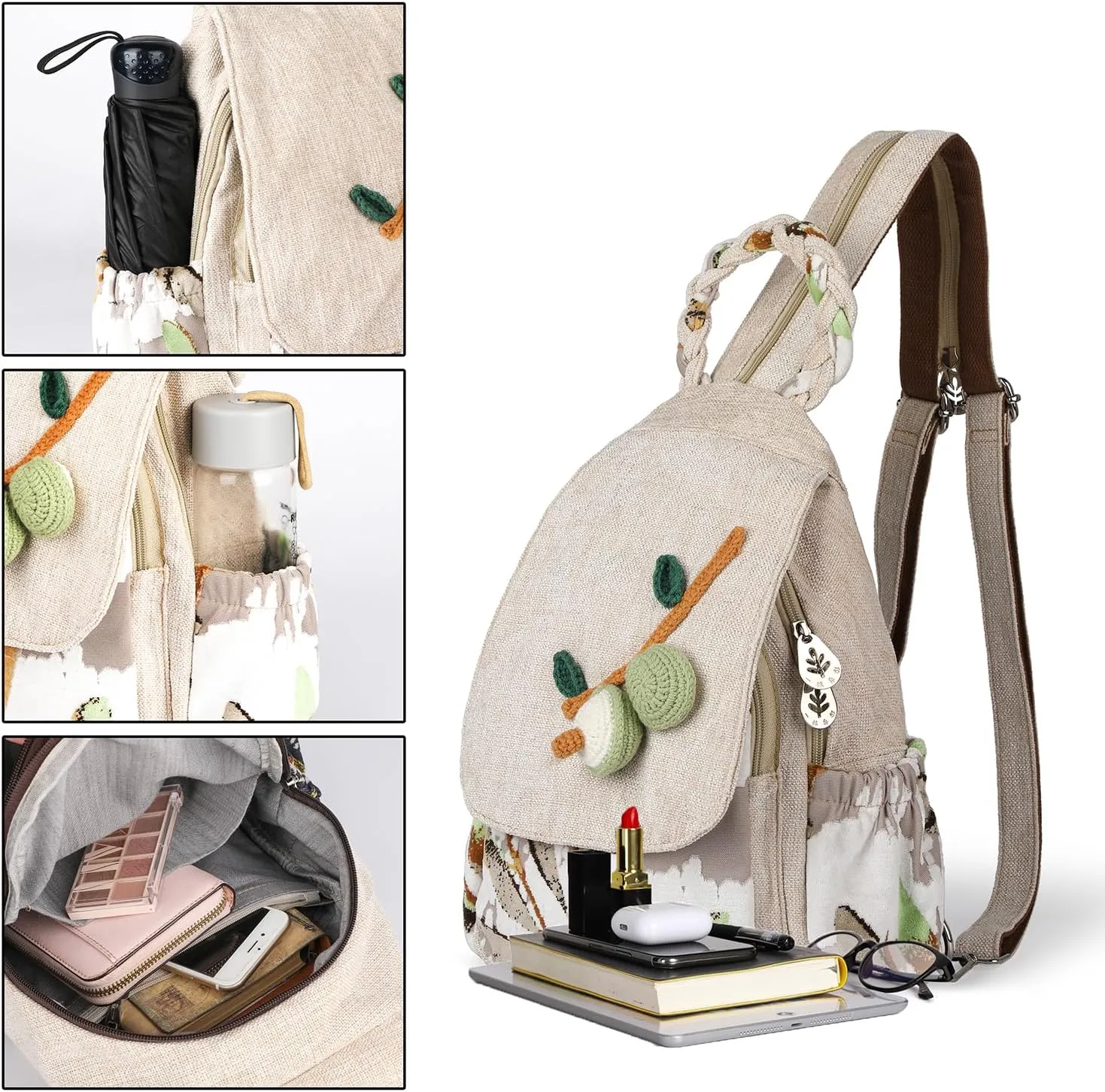 Ladys Convertible Sling Bag, Hand Craft Artisan Purse, Beautiful Advocado Canvas Premium Casual Day Mini Backpack for women