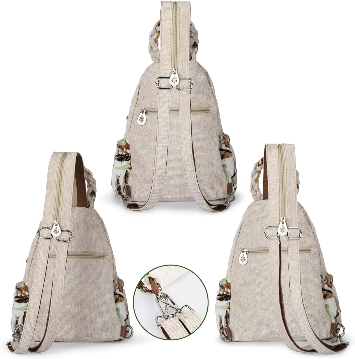 Ladys Convertible Sling Bag, Hand Craft Artisan Purse, Beautiful Advocado Canvas Premium Casual Day Mini Backpack for women