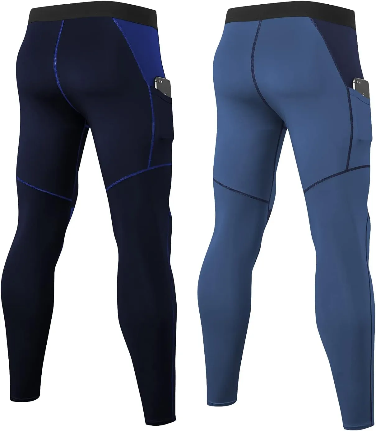 LANBAOSI Mens Compression Pants with Pockets Workout Leggings Running Tights Cool Dry Athletic Sports Gym Baselayer 2 Pack