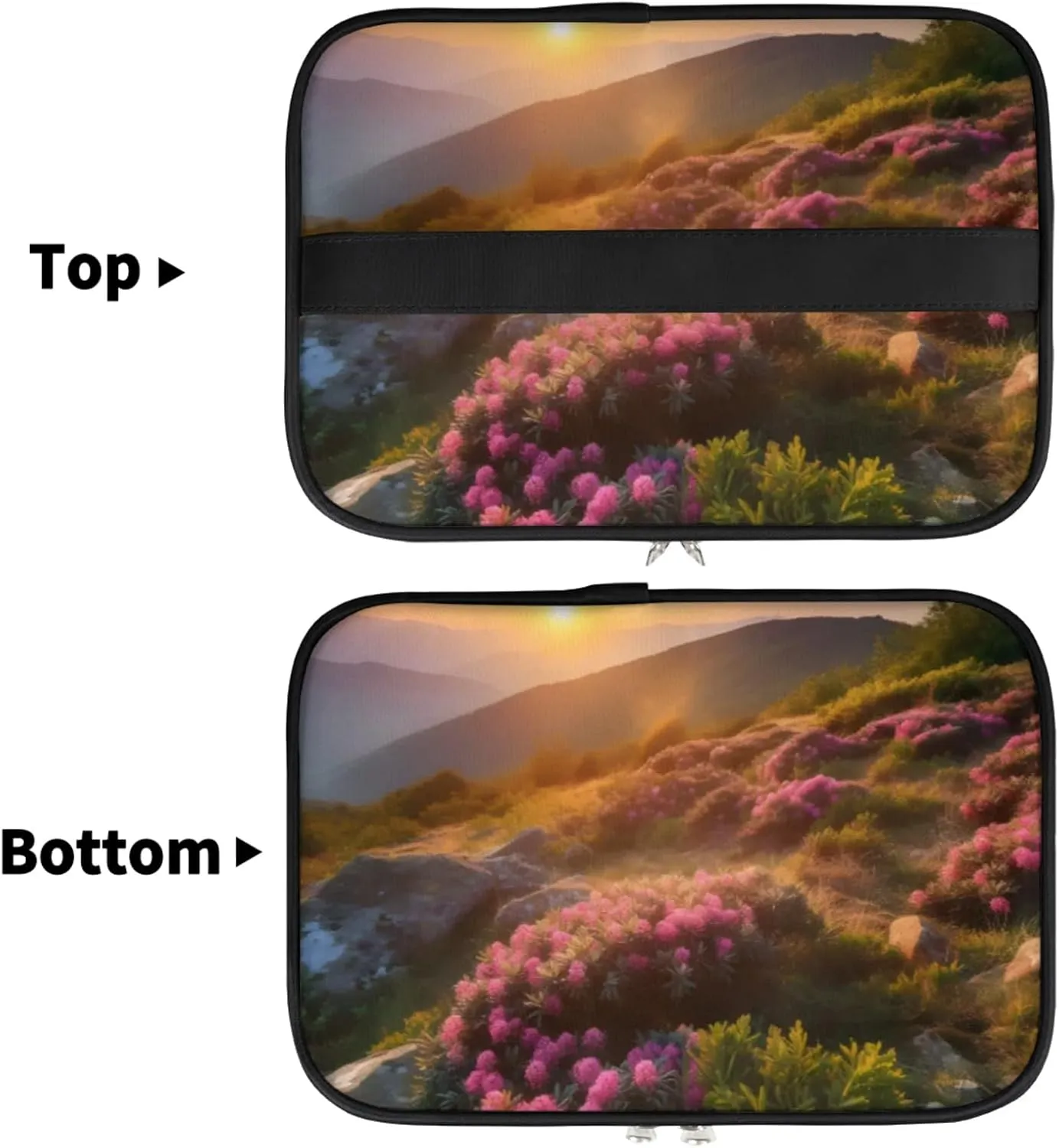 Landscape Sun Shape Makeup Bag Large Opening Cosmetic Bag Portable Makeup Case Organizer Toiletry Bags for Women Daily Traveling With Handle Grids Smooth Zipper Divider Makeup Pouch