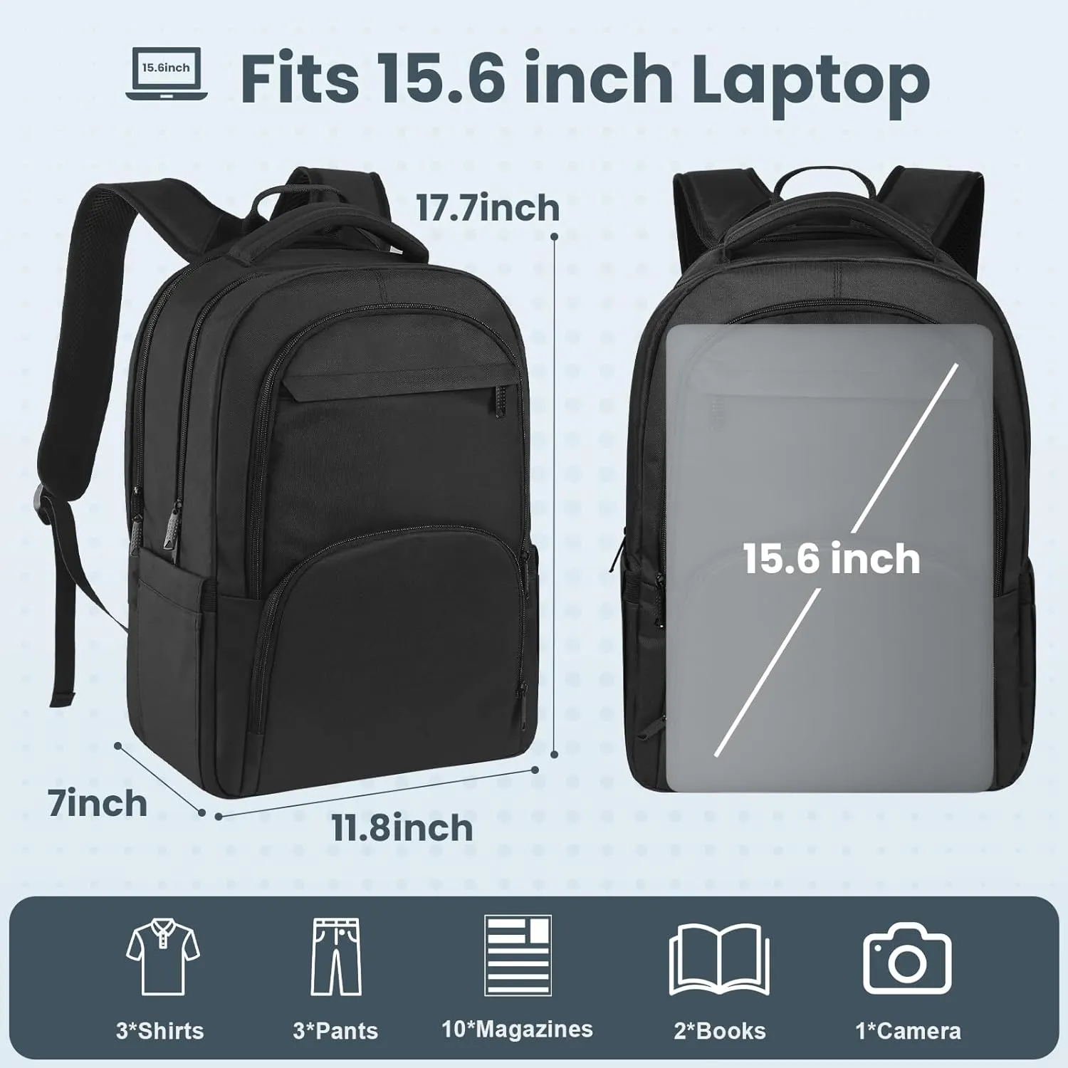 Laptop Backpack, Travel Backpacks for Men Women, Business Anti Theft Computer Backpack with USB Charging Port, Water Resistant School Book Bag Work Backpack Bookbag Fits 15.6 Inch Notebook, Black