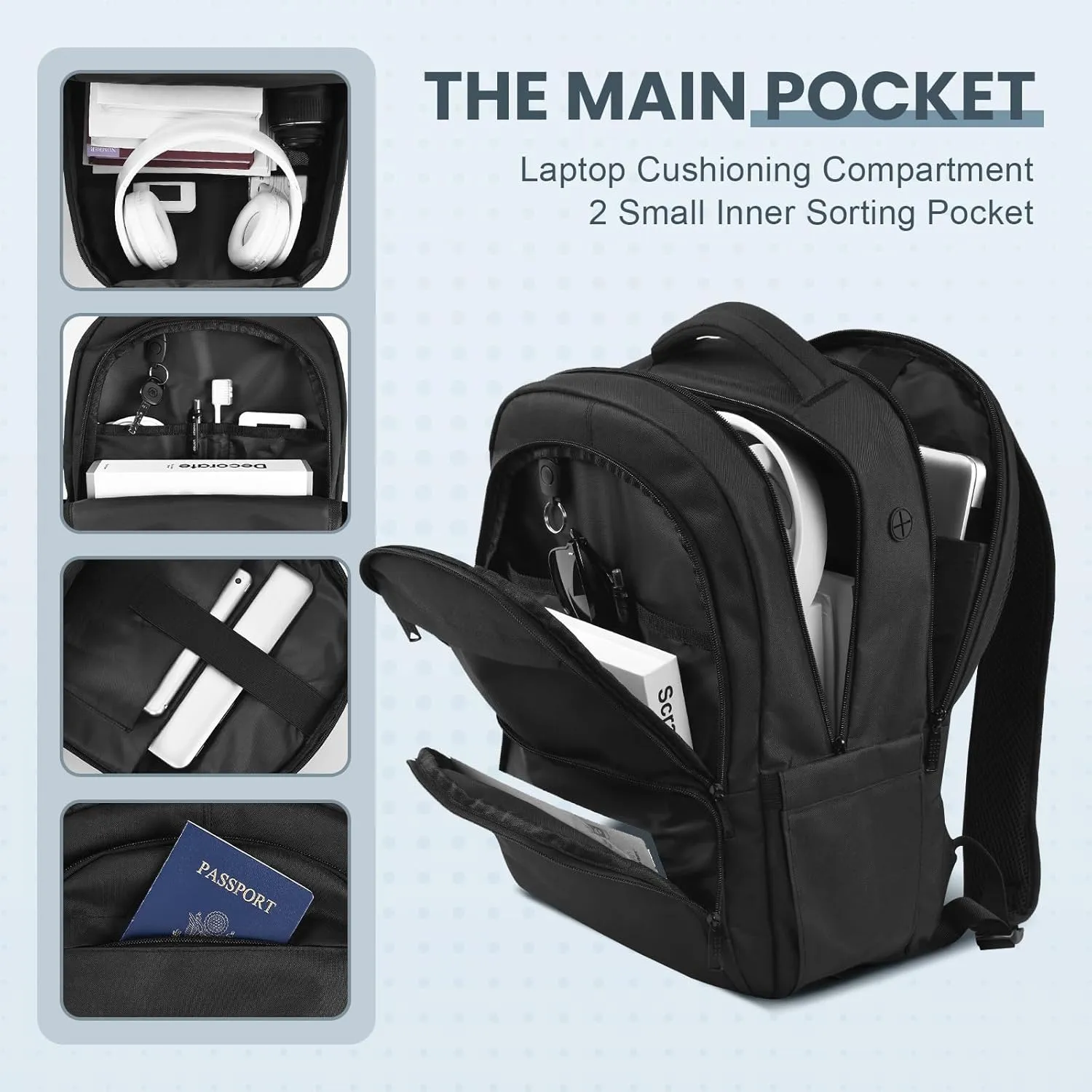 Laptop Backpack, Travel Backpacks for Men Women, Business Anti Theft Computer Backpack with USB Charging Port, Water Resistant School Book Bag Work Backpack Bookbag Fits 15.6 Inch Notebook, Black