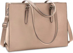 Laptop Bag for Women Waterproof Lightweight Leather 15.6 Inch Computer Tote Bag Business Office Briefcase Large Capacity Handbag Shoulder Bag Professional Office Work Bag Khaki