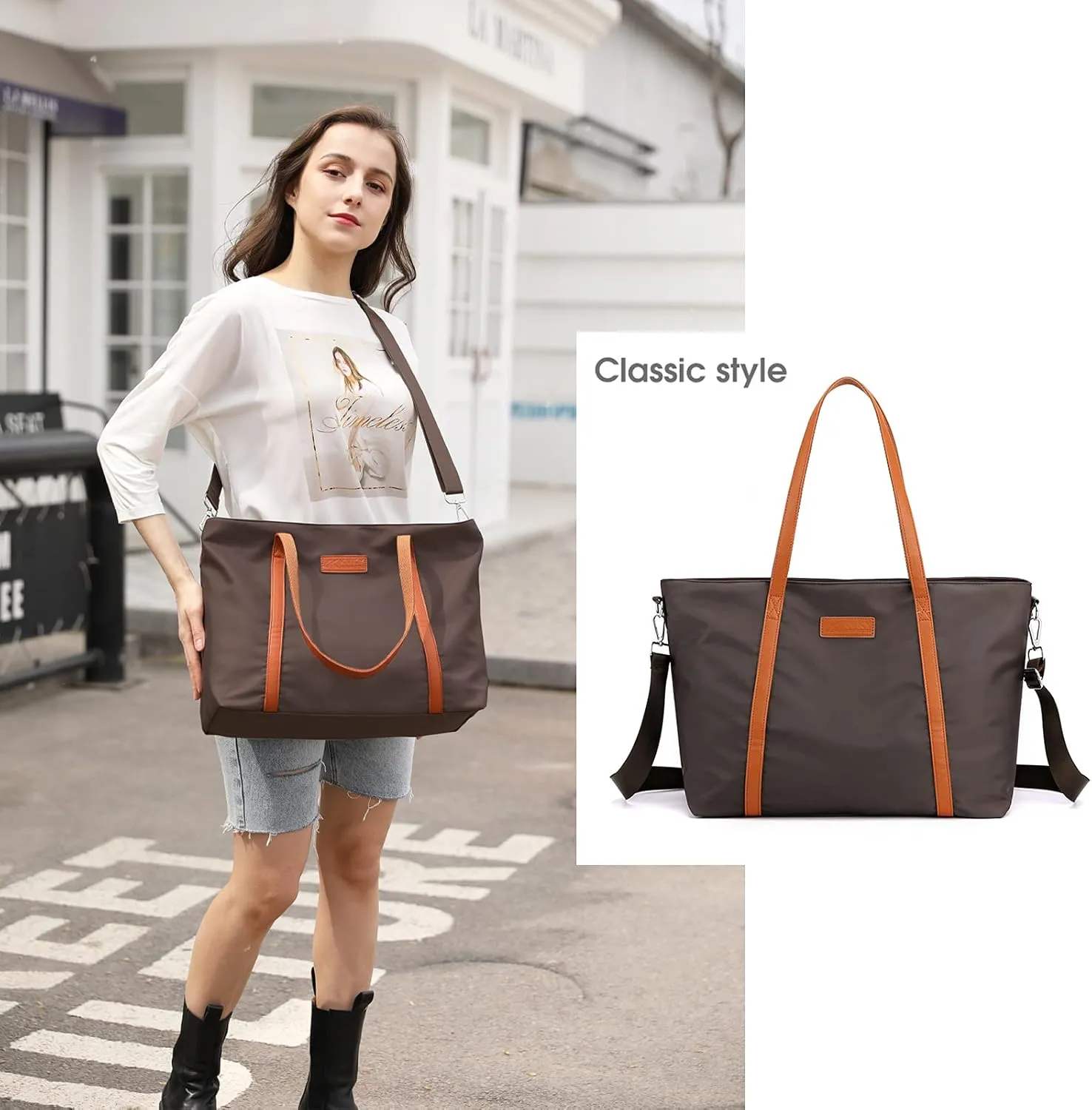 Laptop Bag Waterproof Lightweight Shoulder Tote for Women Nylon Briefcase Computer Work Handbag Fits 15.6 inch