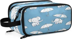 Large Capacity Travel Cosmetic Bag for Women Elephant and Umbrella Travel Portable Cosmetic Pouch With Handle and Divider Flat Lay Bag Organizer Toiletry Bag Makeup Box for Skincare Cosmetics