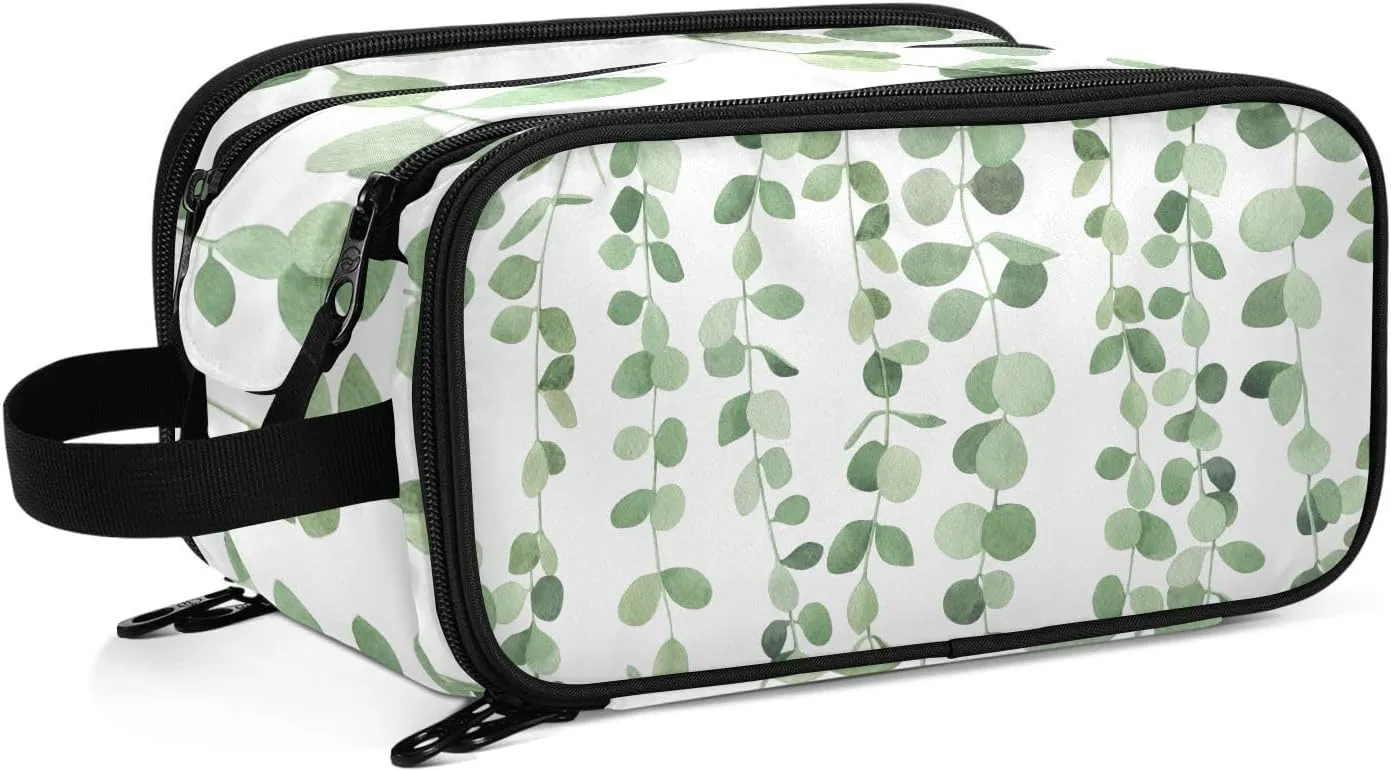 Large Capacity Travel Cosmetic Bag for Women Eucalyptus Leaf Plant Travel Portable Cosmetic Pouch With Handle and Divider Flat Lay Bag Organizer Toiletry Bag Makeup Box for Skincare Cosmetics